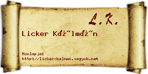 Licker Kálmán névjegykártya